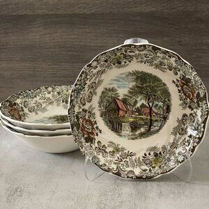 Johnson Brothers Vintage Mill Stream Brown Multi 6-3/8" Soup Bowls Set of Four